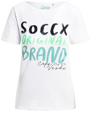 SOCCX Damen T-Shirt mit V-Ausschnitt und Print