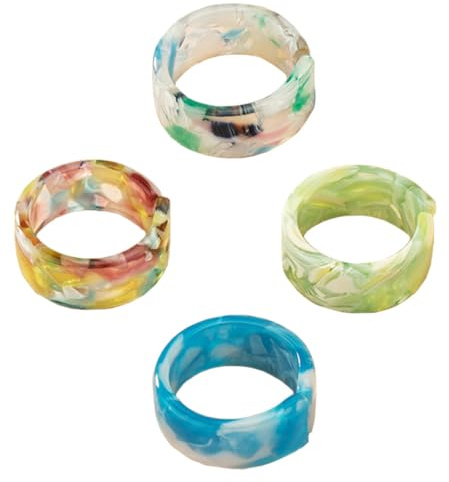 Cabilock 4 Stück Modische Acrylharz Ringe Unisex Fingerdekor Schlichtes Design Praktisch und Leicht Anzuziehen Geschenk für Geburtstag und Alltag