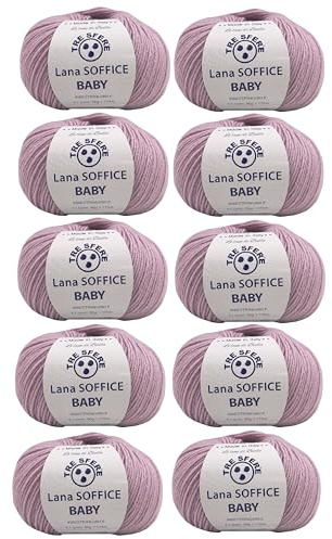 Gomitolo Lana Soffice Baby 50% Pura Lana Mulesing Free 50% Acrilico Dralon, Filato Ritorto Tinto a Biella, 50 Grammi/175m - disponibili in diverse tonalità (10, Rosa Conchiglia - 52)