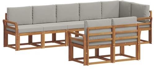 vidaXL Outdoor-Sofagarnitur mit Kissen 8 pcs Natürlich und Hellgrau, Garten, modernes Outdoor-Sofa für Terrassensitzplätze, stylisches Lounge-Sectional-Set, haltbare Möbel für Komfort