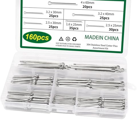 Splinte-Set mit Sortimentskasten, Edelstahl, 6 verschiedene Größen, für Auto, Garten, einfach zu bedienen, 160 Stück