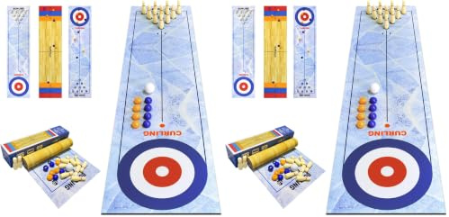 3 in 1 Shuffleboard Curling Bowling Games, TableTop Curling Bowling Games Set with 8 Bowling Balls, Portable Tabletop Miniature Gaming Suitable for School,Home,Office,Party (Pack of 2)
