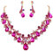 Clearine Conjunto de Joyas de Boda para Mujer Cristal Nupcial lágrima racimo Hoja Vid Collar Llamativo Pendientes Colgantes Tono Dorado Fucsia