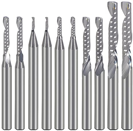 EU_HOZLY 1 mm 1.5 mm 2.0 mm 2.5 mm 3.175 mm Carburo 1 flauta Fresa espiral Fresa de grabado CNC Brocas de enrutador