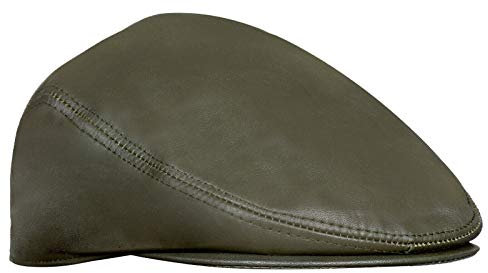 Infinity Leather Echtes Olive Leder Ivy Barett Zeitungsjunge Gatsby Golf Cabbie Schiebermütze M