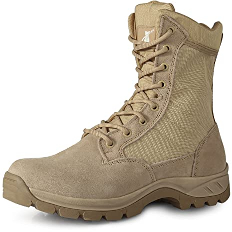 LUDEY Stivali Militari Cerniera Uomo Stivali Tattici Stivali Combattimento Stivali Escursionismo Anfibi Militari Uomo Scarpe da Trekking IDS928-Beige 41 EU