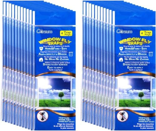 Garsum Fenster Fliege Fallen 96 Stück, Fliege Papier Bug klebrige Streifen, 4 Stück pro Packung insgesamt