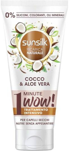 Sunsilk, Ricarica Naturale Trattamento Intensivo 1 Minute Wow, Maschera Capelli Secchi, con Cocco e Aloe Vera, 98% di Ingredienti di Orgine Naturale, ad Azione Ultra-Rapida, 6 Pezzi da 180ml