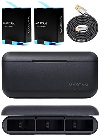 MAXCAM 2 batterie di ricambio e caricatore triplo per GoPro HERO 12/HERO 11/HERO 10/HERO 9 Black