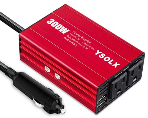 YSOLX Onduleur de voiture 300 W DC 12 V à 110 V AC, prise adaptateur de prise de voiture avec double USB 4,2 A et 2 prises CA, chargeur de voiture pour ordinateur portable