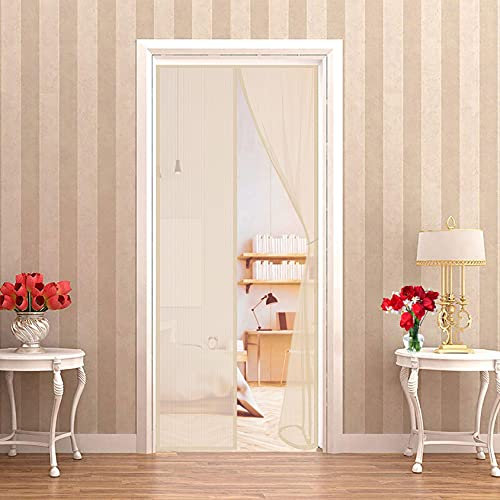 WEIZON Zanzariera Magnetica per 150 x 220 cm Tenda antimosche in Rete Anti zanzara, Chiusura Magnetica dall'alto Verso Il Basso Si chiude automaticamente, Mantiene l'aria Fresca Dentro - Beige