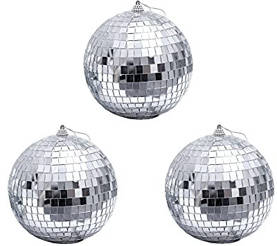 3 Pcs 3.2 Inch Silver Mirror Disco Balls Party Scene Decoration Christmas Tree Bauble Hanging Ball for Home Party Christmas Wedding Decoration Lighting Effect