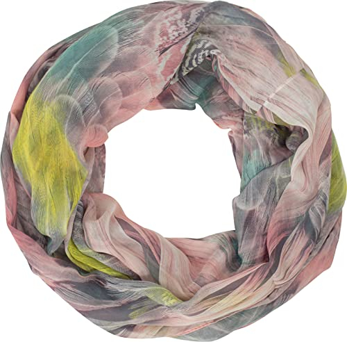 fashionchimp Loop Schlauchschal für Damen mit Feder-Muster in Batik Style, Crash and Crinkle, Seide, Schal (Rosa-Pastell)