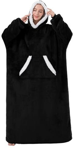 Sioloc Wearable Blanket Hoodie for Women/Kids/Men, Oversized & Cozy Sherpa Lined Hoodie Sweatshirt Blanket(Black,Oversized)