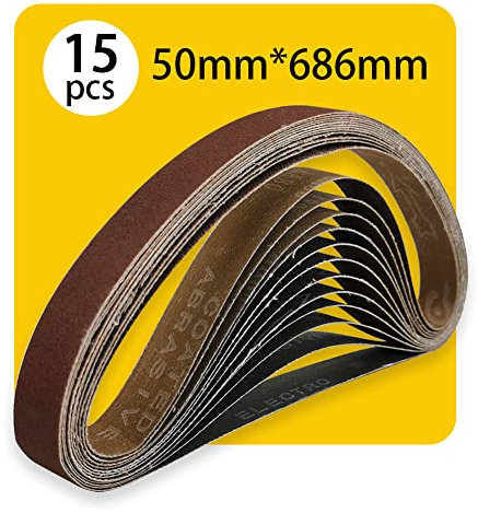 Bande Abrasive 50 x 686mm Bande de Ponceuse - Ensemble de Bandes Abrasives Mixte (3 X grains 80/120/150/240/400) pour Ponceuses à Bande, Idéale pour le Bois(15 pièces)