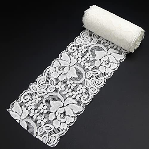 8 CM (3Inch) weißes Spitzenband,Spitzenstoff, Dekoration,Elastisch,Blumenmuster,Stretch,Nähen,Spitzenbesatz (4,5 m/5Yard)、