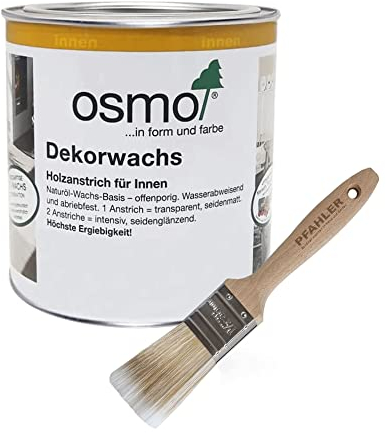 Osmo Dekorwachs Transparent 0,375l (Nussbaum 3166) + Flächenstreicher Pinsel von Pfahler