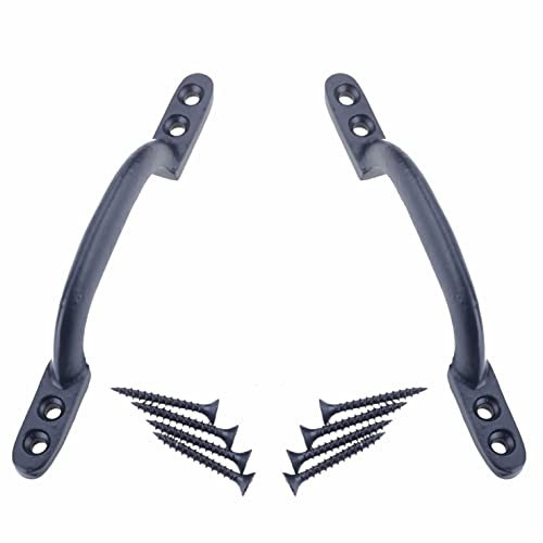 SUL Black Cast Iron Hot Bed Handles with Screw for Indoor or Outdoor Use, Black Japanned D Handle Gate Handle for Garden Gates, Shed Doors - 150mm Hot Bed Handle 2pk