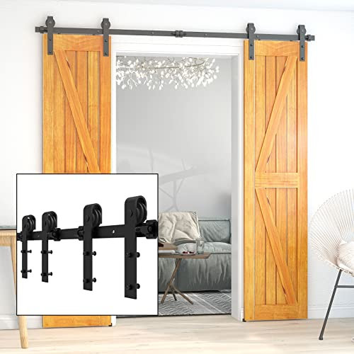 LTIYITL Kit per Porta Scorrevole, Nero e Rustico, Accessori per Porta Doppia Scorrevole, 242CM/8FT