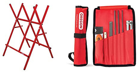 Oregon - Chevalet de Sciage en Acier, Repliable et Ajustable, Bûches de 27 cm & Kit d'Affûtage Universel Portable pour Tronçonneuse, Limes Rondes 5/32 (4 mm) / 3/16 (4,8 mm) / 7/32 (5,5 mm)