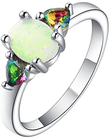 Verlobungsring Opal, Verlobungsring Damen Herz Silber Ovaler Opal 60 Zirkonia Modeschmuck Cocktail Party Elegant Geschenk