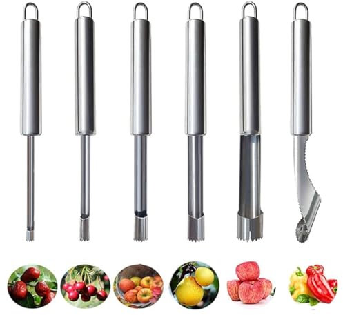 6-teiliges Entpflücker-Set aus Edelstahl, multifunktional, für Obst und Gemüse, 6 Größen für Küche, Apfel, Birne, Kirsche, Datum, Beere, Chili.