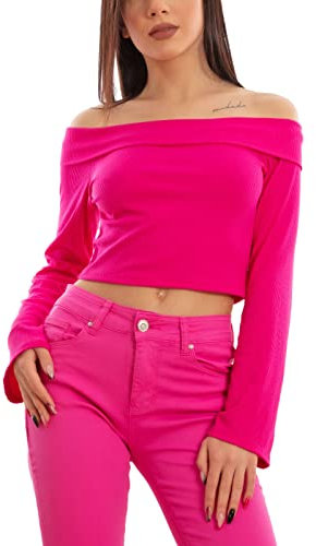 Toocool Crop Top Mujer Cuello Barco Gitana Manga Larga VB-5422, fucsia, Talla única