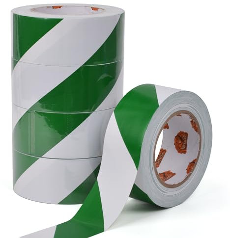 TAPEBEAR Nastro Adesivo Segnaletico, Premium Nastro Di Avvertenza Di Pericolo, Strisce Bianco Verde Nastri Di Sicurezza, Per Pavimenti E Segnalazione Di Pericolo, 2inch x 50yard (50mm x 45m),5Rotoli