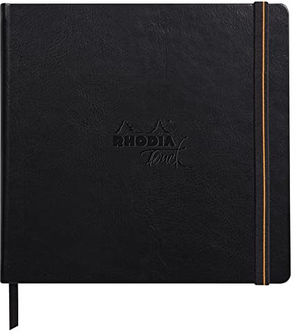 Rhodia 116177C - Rhodia Touch Skizzenbuch Mixed Media Book, 20 Blatt Paint'ON-Papier extraweiß 250g, 21x21 cm, ideal für Mischtechniken und Kunst, Schwarz, 1 Stück