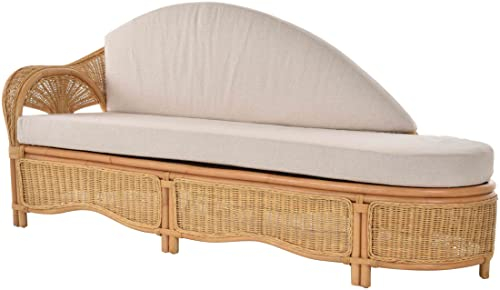 Krines Home Rattan Recamiere Palm Rattanmöbel Lounge Liege Chaiselongue Rattanliege mit Polster (Honig, Links)