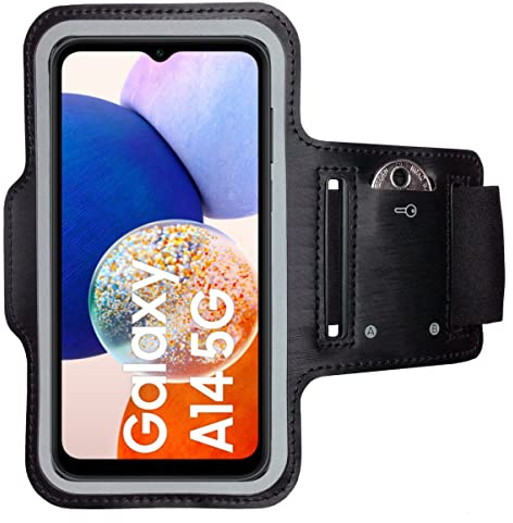 CoverKingz Sportarmband für Samsung Galaxy A14 - Armtasche mit Schlüsselfach Oberarm Halterung - Sport Laufarmband Handy Armband Schwarz