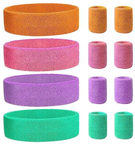 mizikuu Schweißband, 12 Teiliges Set Neon Stirnband Armband Absorbierendes Sport Schweißband Frottee Schweißband Bunte Handgelenk für Fußball Basketball Laufen Radfahren Dekoration