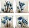 TIDWIACE 4er Set Blaue Blumig Kissenbezug 45 x45 cm Deko, Kissenhülle Dekorative Sofakissen Leinen Kissenbezüge Luxus Decor für Sofa Wohnzimmer Zierkissen