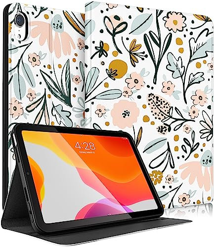 Uppuppy for for iPad Mini 7 A17 Pro 2024/iPad Mini 6 2021 8.3 Inch for iPad Mini 6th/7th Generation Case Kids Cute Folio Women Teen Girls White Floral Flower Cover for Apple Mini 6/7 A2567 A2568 A2569