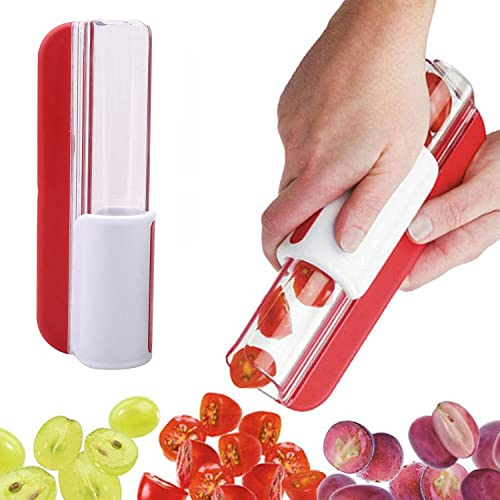 Trancheuse à fruits - Tomates/raisins / cerises - Ustensile de cuisine - 20 x 7,5 x 7,5 x 7 cm - Rouge