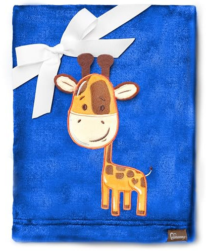 Be Mammy Warme Kuscheldecke Babydecke Blanket Baby Geschenk BE20-168 (Dunkelblau - Giraffen)