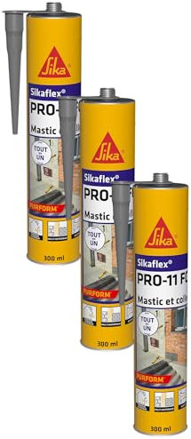 SIKA - Lot de 3 - Mastic polyuréthane PU tout en 1 - Sikaflex PRO 11 FC Purform Gris Béton - Collage puissant - Multi-matériaux - Etanche - Intérieur et Extérieur - Construction et Bricolage - 300ml