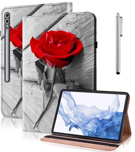 GLANDOTU Case for Samsung Galaxy Tab S11 Ultra 2025/S10 Ultra 2024/S9 Ultra 2023/S8 Ultra 2022 14.6, Multi-View Slim PU Leather Tablet Cover with Foldable Stand and Pen Holder -Red Rose