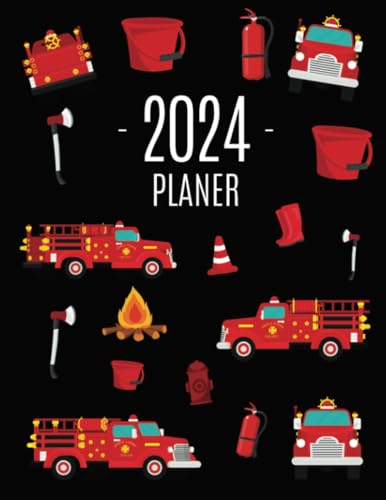 Feuerwehrauto Planer 2024: Wochenplaner 2024 | Monatsplaner 12 Monate Organizer | Einfacher Überblick über die Terminpläne | Agenda mit Raum für Notizen