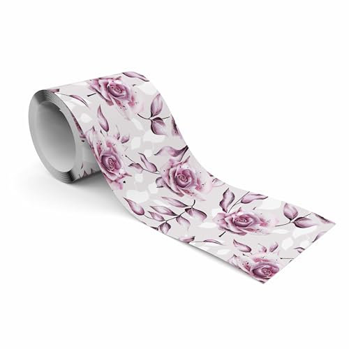 Muralo - Selbstklebende Bordüre - Tapetenbordüre Wandbördure - Dekorative Wandtatto für Wände, Möbel, Decken, Tapeten, Wandverkleidungen, Türen - Aquarell rosa Rosen - Br.10cm x Hö.300cm