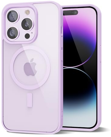 oakxco for iPhone 14 Pro Max Case Clear Magnetic Compatible with Magsafe, Thin Slim Transparent Non Yellowing, Hybrid Soft Silicone Bumper & Hard Plastic Cover for Women, Lavender Lilac Light Purple
