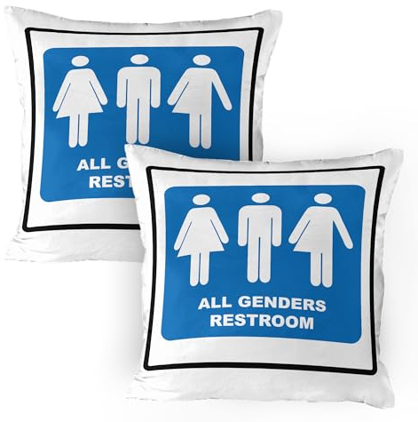 ABAKUHAUS eigenartig Kissenbezug Packung mit 2, Alle Geschlechter Toilettenschild Kalligraphie mit Unisex Männlich Weiblich Trans Modern Art, Dekorativer Gedruckter Kissenbezug, 80 x 80 cm, Kobaltblau