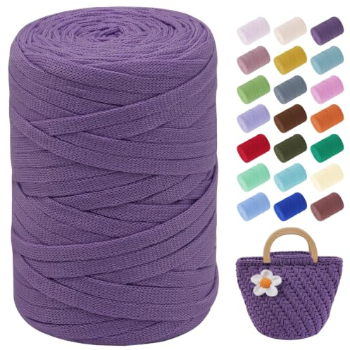 LEREATI T-Shirt Garn 7mm Textilgarn zum Häkeln für Körbe 100m / 250g Bändchengarn Makramee Garn Häkelgarn Stoff Dickes Garn zum Taschen Korb Decke Häkeln, Heimdekoration (Tiefes Violett)
