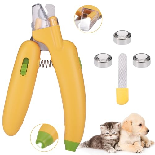 JIZZU Cat Nail Clippers, Dog Nail Clippers with LED Light and Safety Shield, Pet Toenail Clippers for Large, Medium and Small Pets With Hidden Nail File