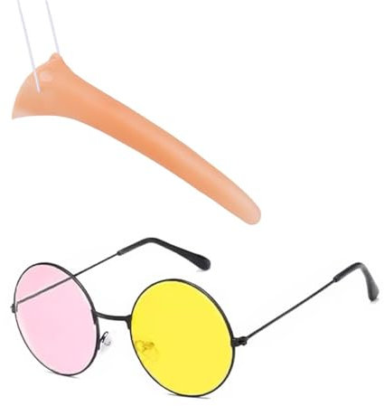 JinYu Spam.tn Brille Rosa Gelbe Gläser Requisite Kostüm Lange Nase Kostüm Set