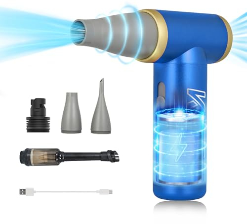 Kica JetFan 2 Kit 2-in-1 Elektrisches Staubgebläse & Air Duster, Wiederaufladbares Druckluftspray mit 101000 U/min, Handliches Luftdruckspray Alternative für Laptop, Auto, Sofa & Bürogeräte - Blau