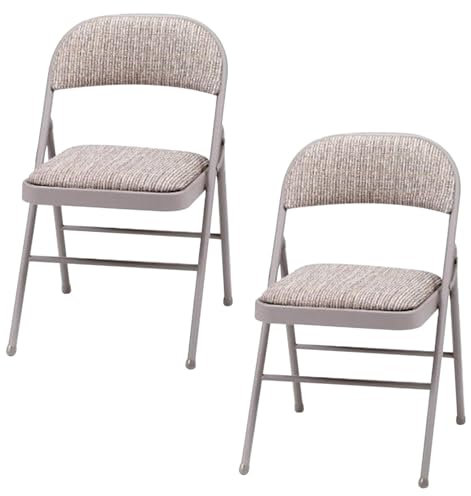 JupiterJX Folding Chairs Set Of 2 Padded Fabric Seat, Heavy Duty Metal Frame Folding Back Rest Chair For Home Office Garden Computer Desk Foldable Chair With Cushioned Pad Seat (Grey, 2 Piece)
