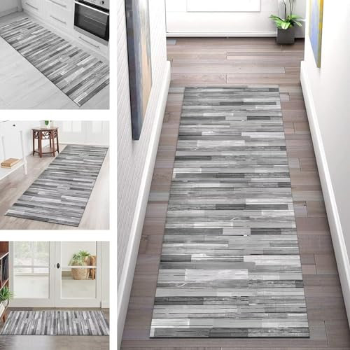 Teppich Läufer Lang Küche Flur Wohnraum Teppichläufer Rutschfest Waschbar Küchenläufer Teppichmatten Grau Abstrakt 50X150CM Meterware Läufer Flurteppich Wohnzimmer Schlafzimmer Küchenteppich