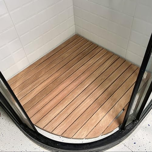 Tarima Ducha Madera Alfombra de Baño de Madera en Forma de Abanico, Plataforma del Cojín del Pie del Empalme de Los Listones, Alfombra de Ducha de Madera para RV/baño/bañera (Size : 90x90cm(35.5x35.5