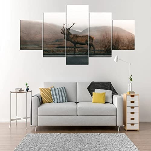 5-Teiliges Wandbild, Elch Tier Kunstdruck Auf Leinwand 5 Aufeinanderfolgende Gemälde Hd Poster Kunst Wanddekoration Moderne Dekoration Für Wohnzimmer Zuhause 175 X 80 Cm -1R9J+A3F0-